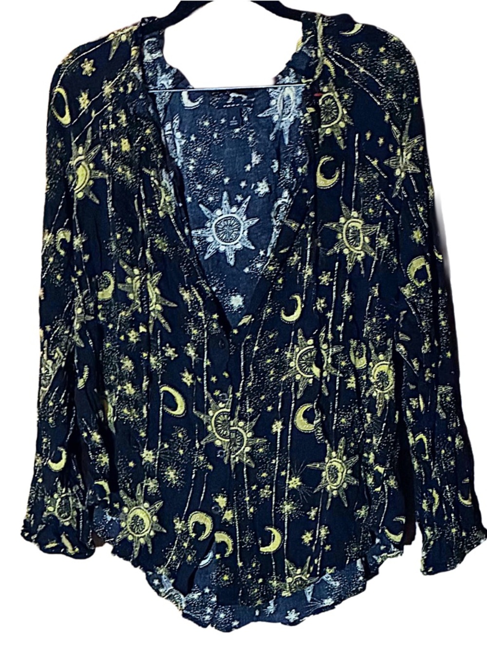Top Plus Size Torrid Crinkle Gauze With Lurex Peasant Blouse Celestial Night Sky